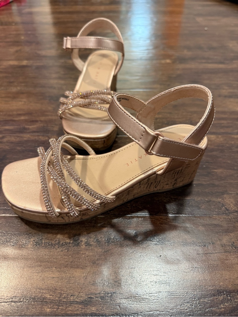 Girls' Sparkle Strappy Wedge Sandals - Rose Gold